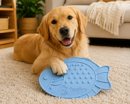Fish-Shaped Silicone Lick Mat for Dogs – Light Blue