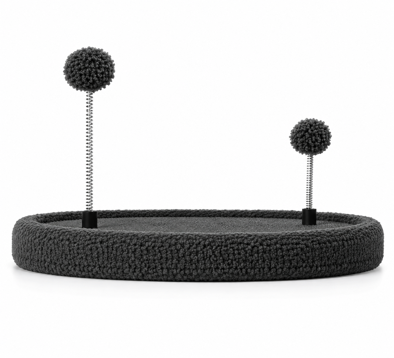 Pawsome Pet Pantry Round Cat Scratcher Bed with Two Spring Ball Toys – Charcoal Grey