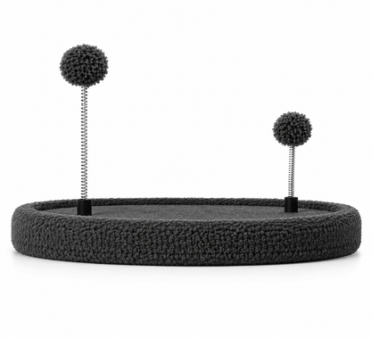 Interactive Round Cat Scratcher Bed with Spring Ball Toys – Charcoal Grey
