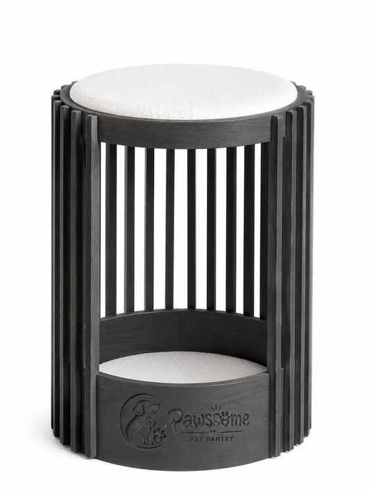 Pawsome Pet Pantry Two-Level Wooden Cat Condo with Plush Cushions – Black and White
