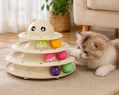 Multi-Level Interactive Cat Ball Track Toy – Cream