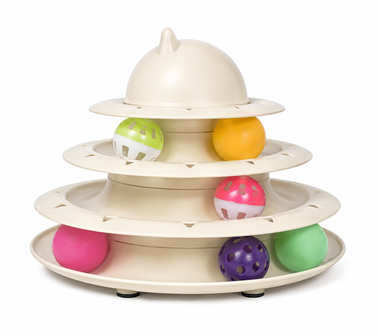Multi-Level Interactive Cat Ball Track Toy – Cream