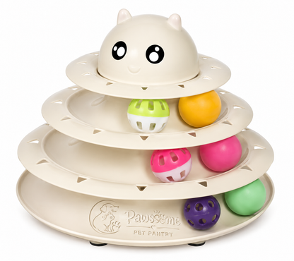 Multi-Level Interactive Cat Ball Track Toy – Cream