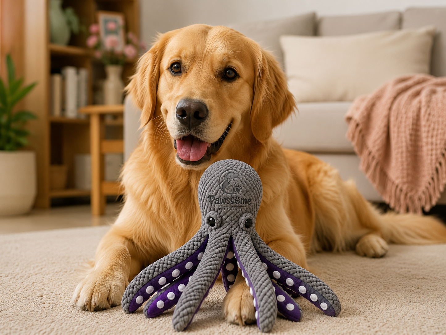 Pawsome Pet Pantry Plush Octopus Dog Toy – Soft Fetch and Play Toy, Grey and Purple