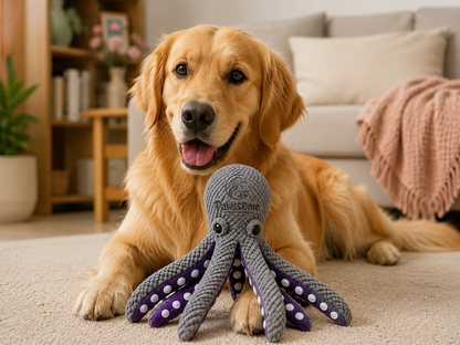 Plush Octopus Dog Toy with Textured Tentacles – Grey & Purple