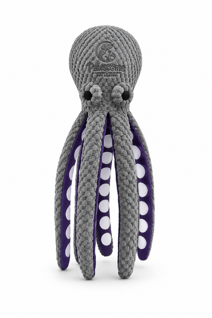 Plush Octopus Dog Toy with Textured Tentacles – Grey & Purple