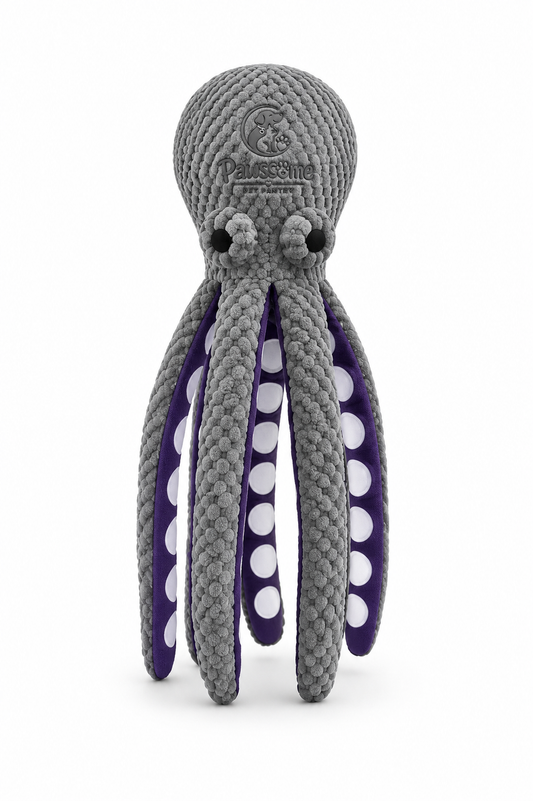 Pawsome Pet Pantry Plush Octopus Dog Toy – Soft Fetch and Play Toy, Grey and Purple