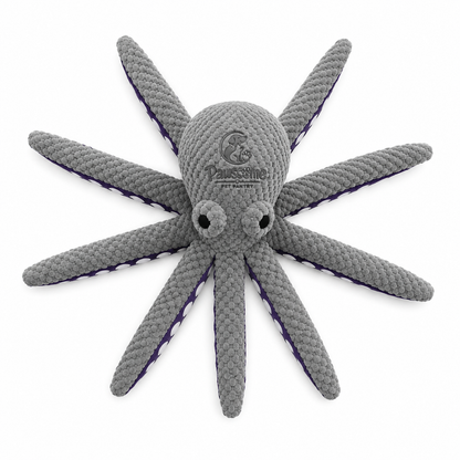 Plush Octopus Dog Toy with Textured Tentacles – Grey & Purple