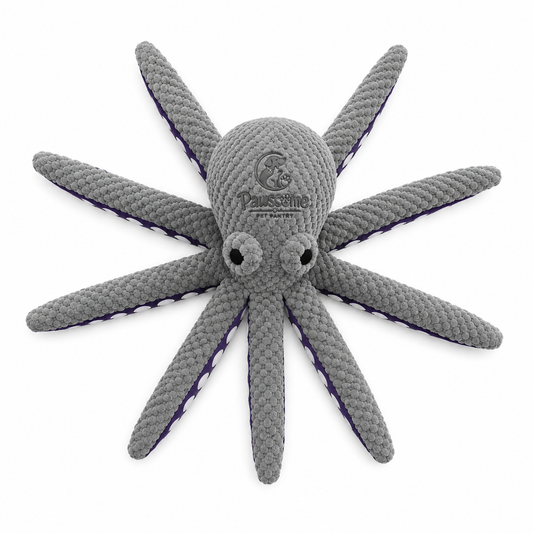 Plush Octopus Dog Toy with Textured Tentacles – Grey & Purple