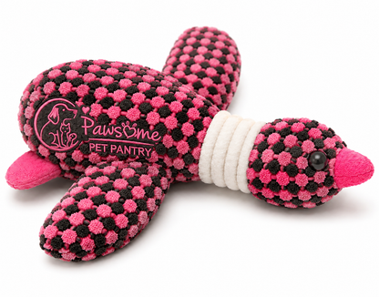 Textured Plush Duck Dog Toy with Rope Neck – Pink & Black