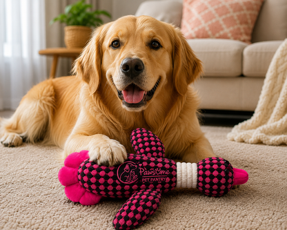 Textured Plush Duck Dog Toy with Rope Neck – Pink & Black