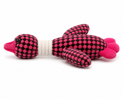 Textured Plush Duck Dog Toy with Rope Neck – Pink & Black