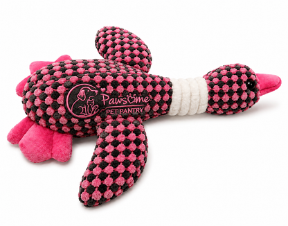 Textured Plush Duck Dog Toy with Rope Neck – Pink & Black